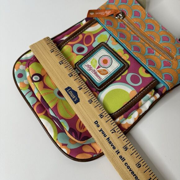 Lily Bloom Crossbody Purse Shoulder Bag 2 Tone Floral Leather Accent Flap Pocket - Picture 10 of 16